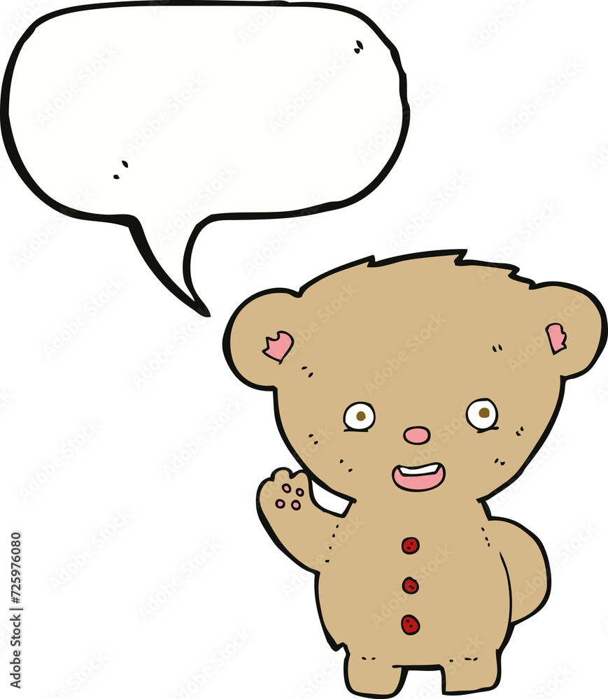cartoon teddy bear waving with speech bubble cartoon teddy bear waving with speech bubble