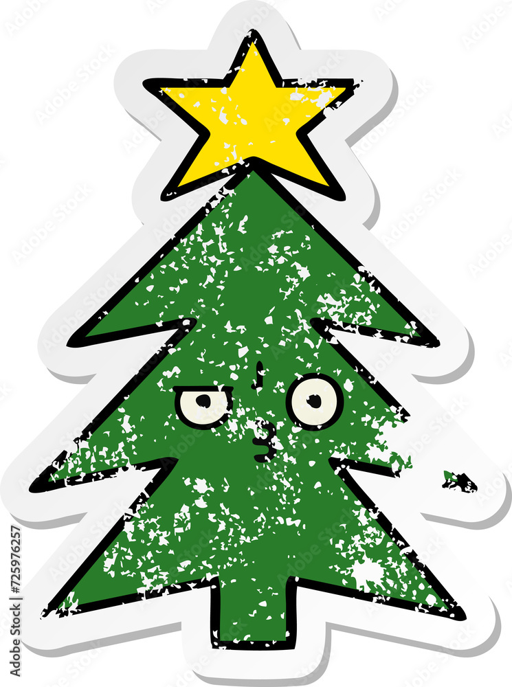 Fototapeta premium distressed sticker of a cute cartoon christmas tree