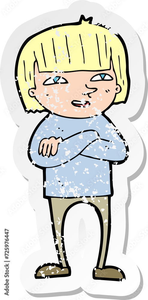 retro distressed sticker of a cartoon happy person retro distressed sticker of a cartoon happy person
