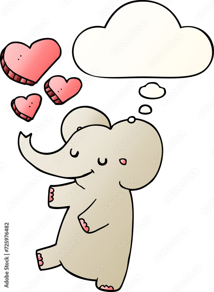 cartoon elephant with love hearts and thought bubble in smooth gradient style cartoon elephant with love hearts and thought bubble in smooth gradient style