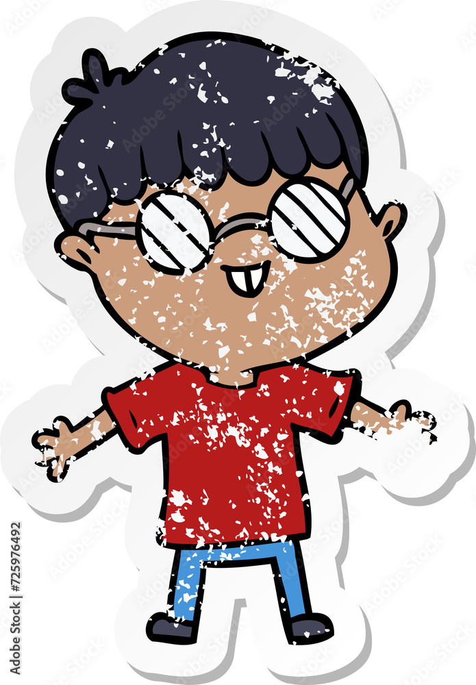 distressed sticker of a cartoon boy wearing spectacles distressed sticker of a cartoon boy wearing spectacles