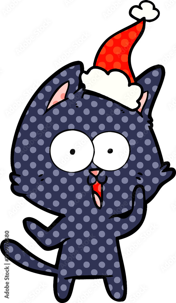 Obraz premium funny comic book style illustration of a cat wearing santa hat