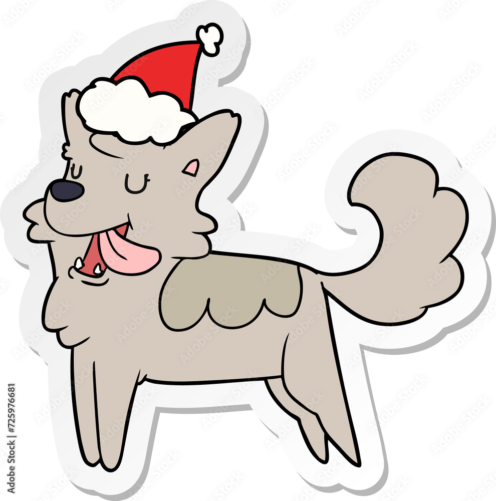 sticker cartoon of a happy dog wearing santa hat sticker cartoon of a happy dog wearing santa hat