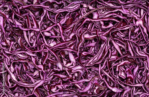 Macro blank photography of sliced red cabbage, salad, slice, purple, ingredient, organic; diet; vegetarian; vegetable; vegan; background;