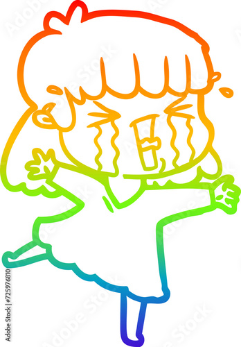 rainbow gradient line drawing cartoon woman in tears