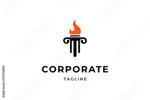fire torch logo with a combination of column pillar shapes in a flat design style