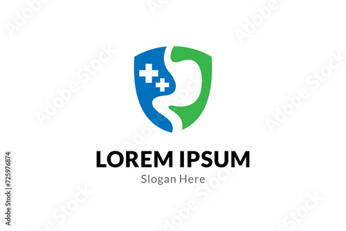 healthy stomach logo icon vector design with with shield combination in flat style