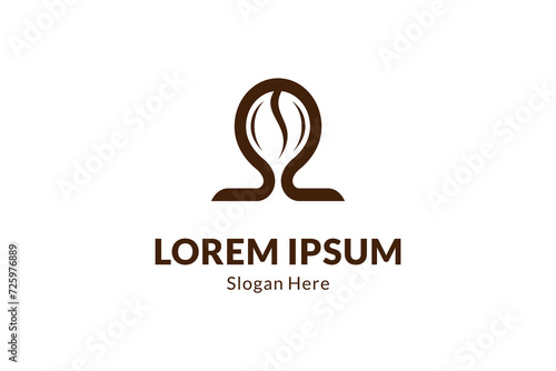 Omega coffee bean logo icon design template