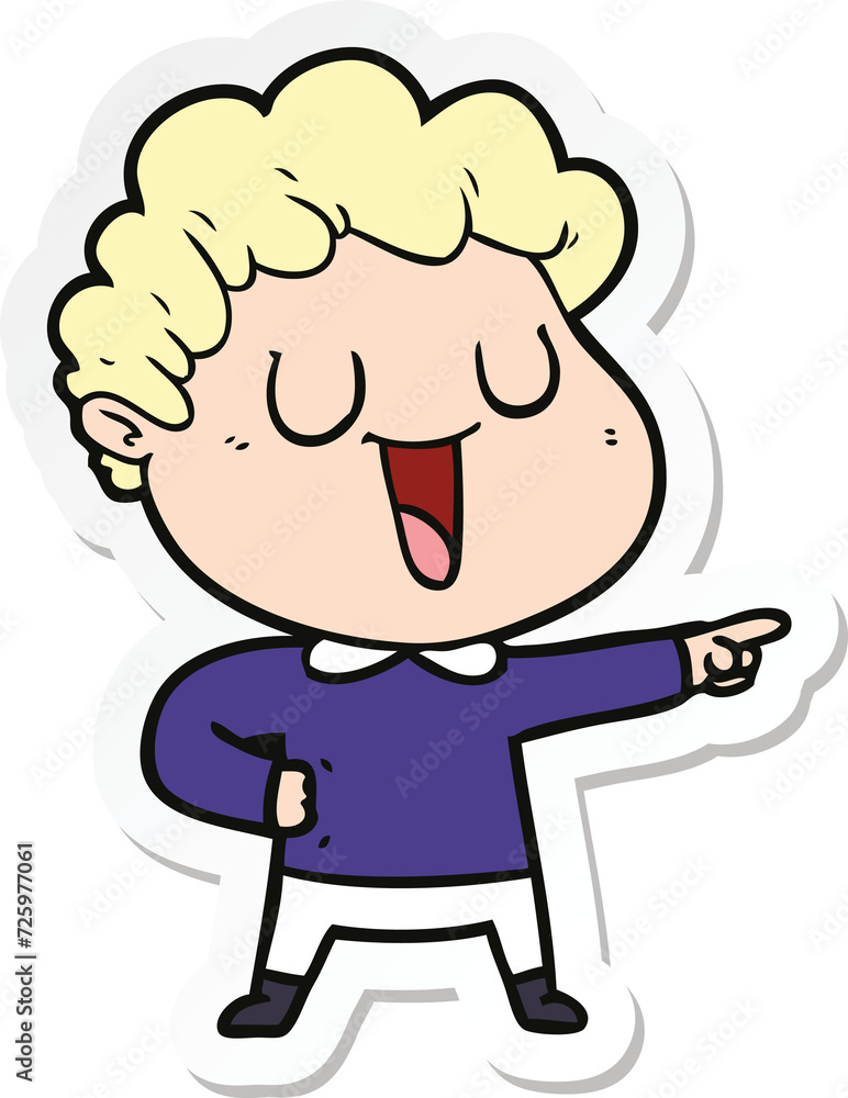 sticker of a laughing cartoon man pointing sticker of a laughing cartoon man pointing