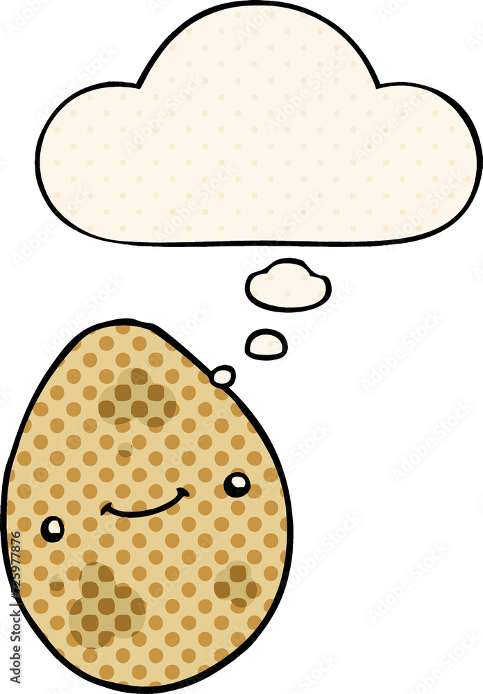 cartoon egg and thought bubble in comic book style