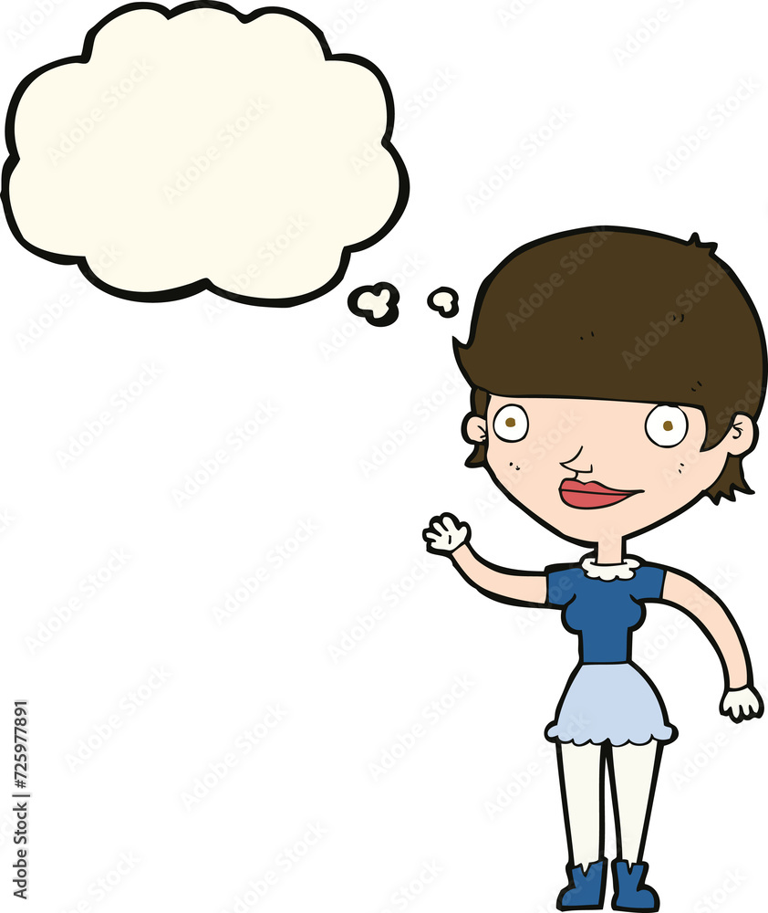 cartoon woman with idea with thought bubble cartoon woman with idea with thought bubble