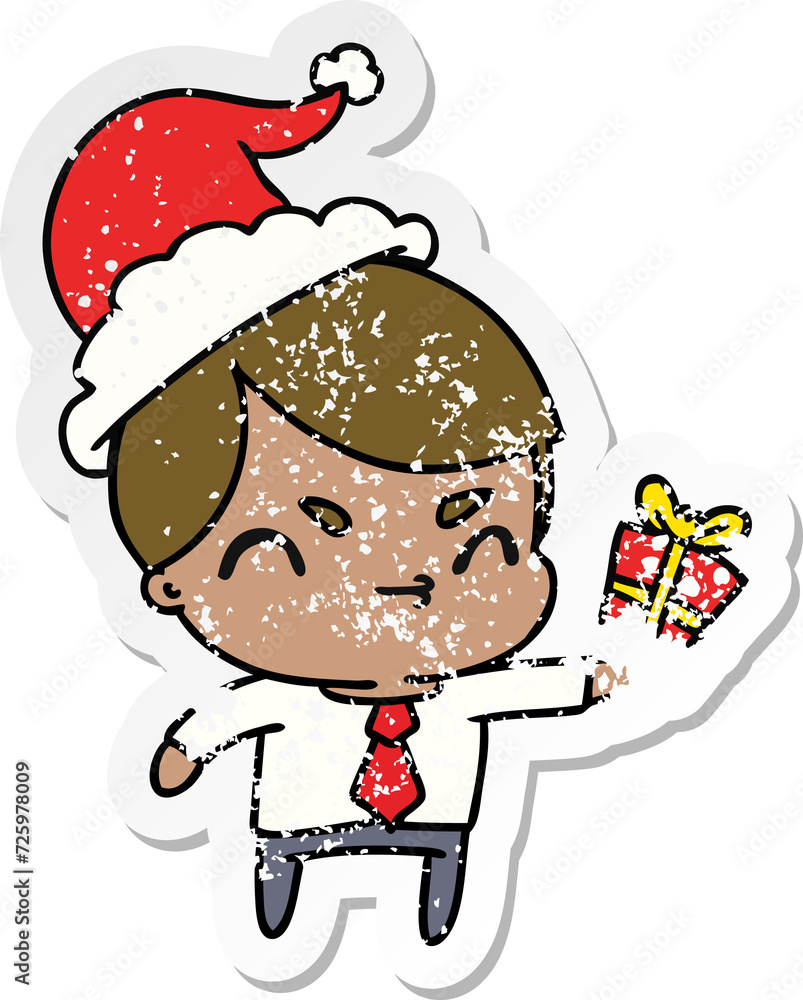 christmas distressed sticker cartoon of kawaii boy christmas distressed sticker cartoon of kawaii boy