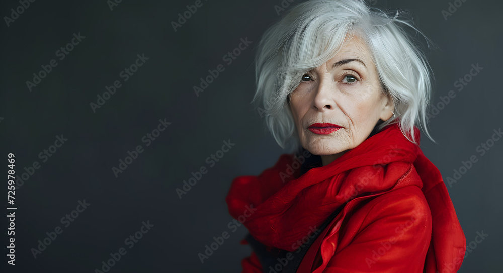 senior sad lady with white hair portrait, generative ai