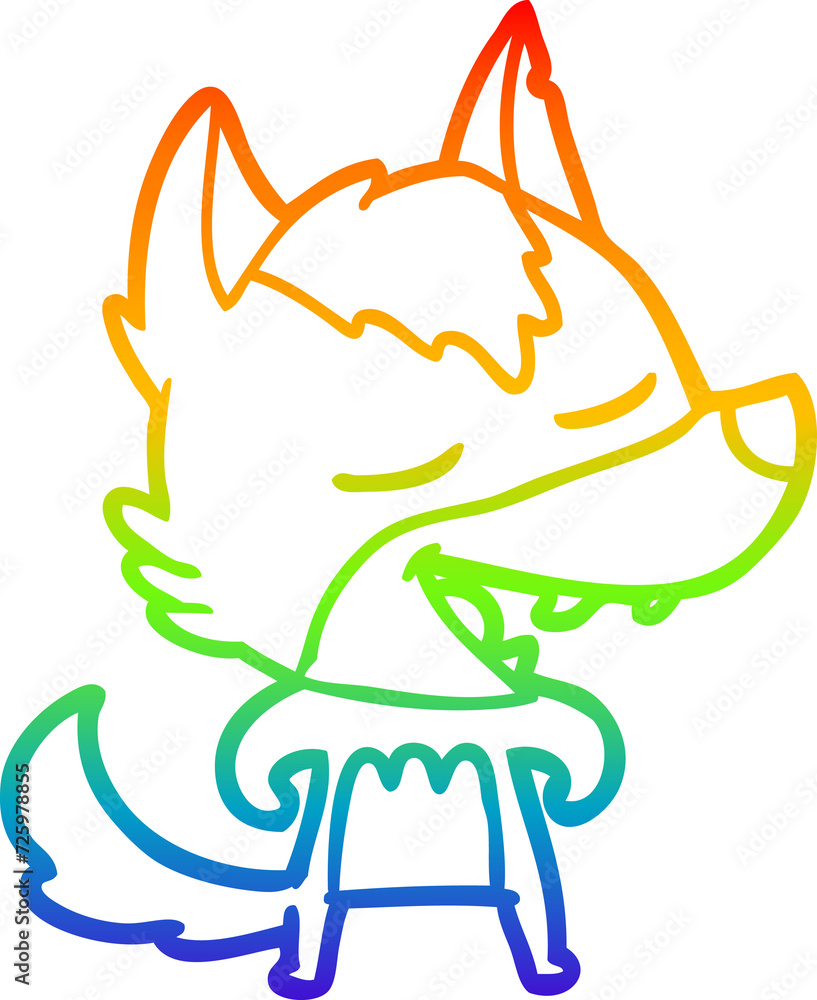 Obraz premium rainbow gradient line drawing cartoon wolf laughing