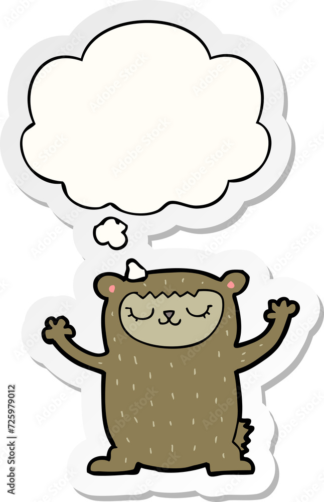 cute cartoon bear and thought bubble as a printed sticker cute cartoon bear and thought bubble as a printed sticker
