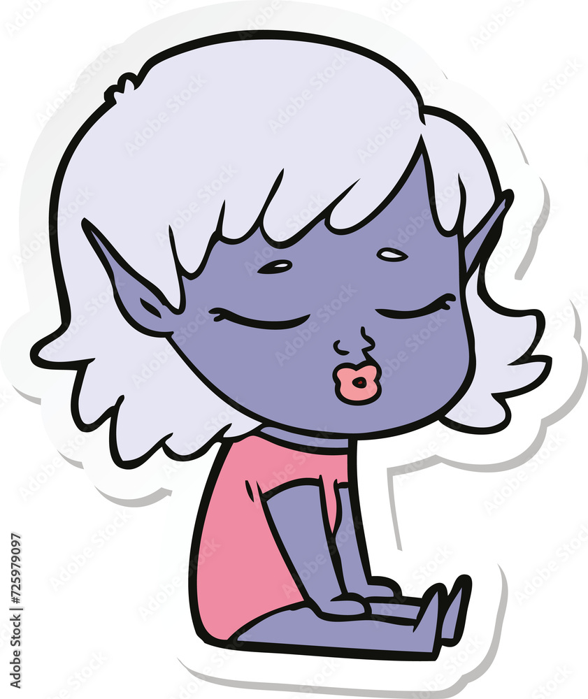 sticker of a pretty cartoon elf girl sitting sticker of a pretty cartoon elf girl sitting