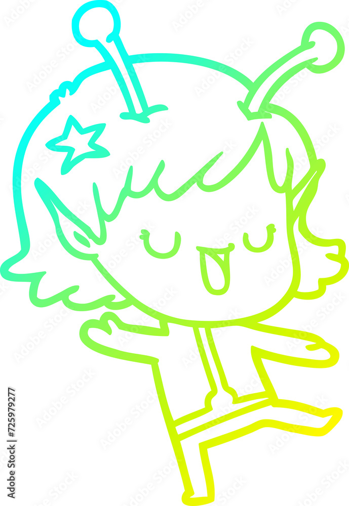 cold gradient line drawing happy alien girl cartoon cold gradient line drawing happy alien girl cartoon