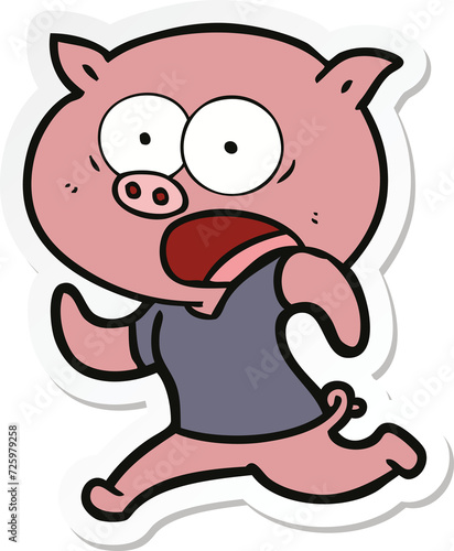 sticker of a cartoon pig running away