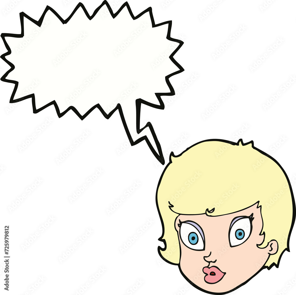 cartoon surprised female face with speech bubble cartoon surprised female face with speech bubble