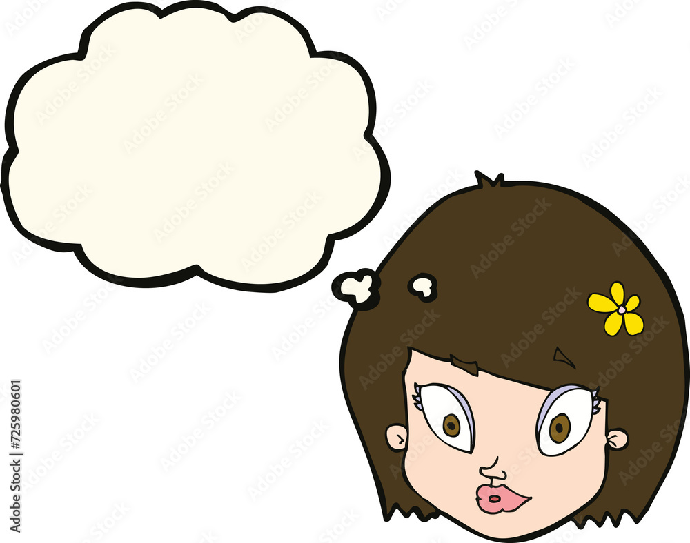 cartoon happy female face with thought bubble cartoon happy female face with thought bubble