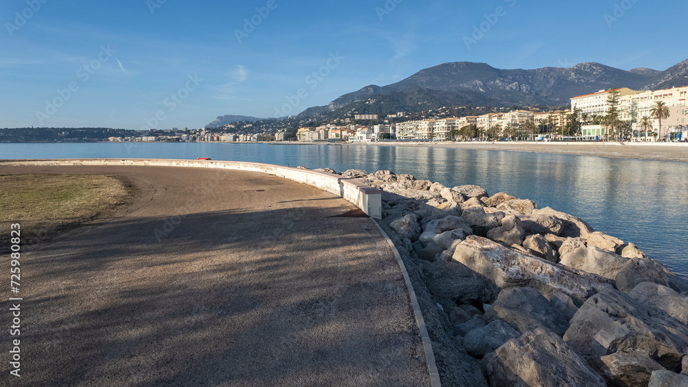Panoramic view of town of Menton, France