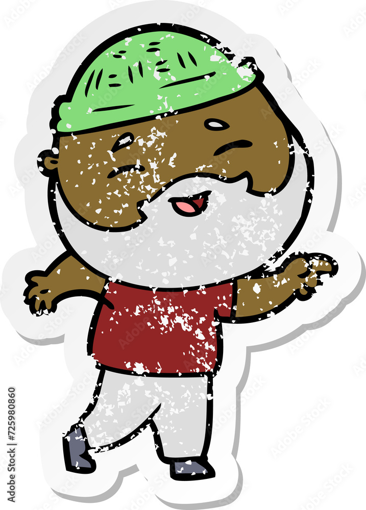 distressed sticker of a cartoon happy bearded man distressed sticker of a cartoon happy bearded man
