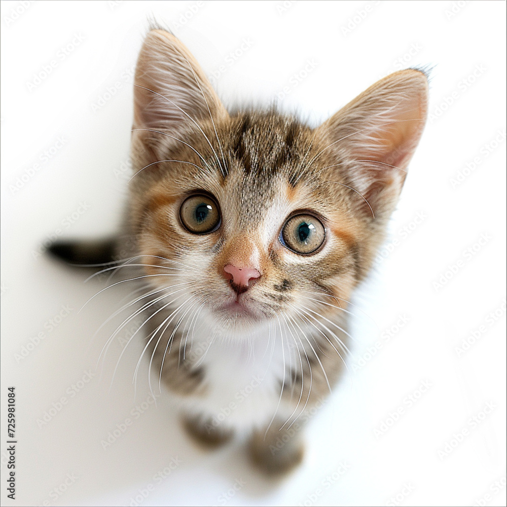 かわいい子猫の顔アップ写真(正面, 白背景)