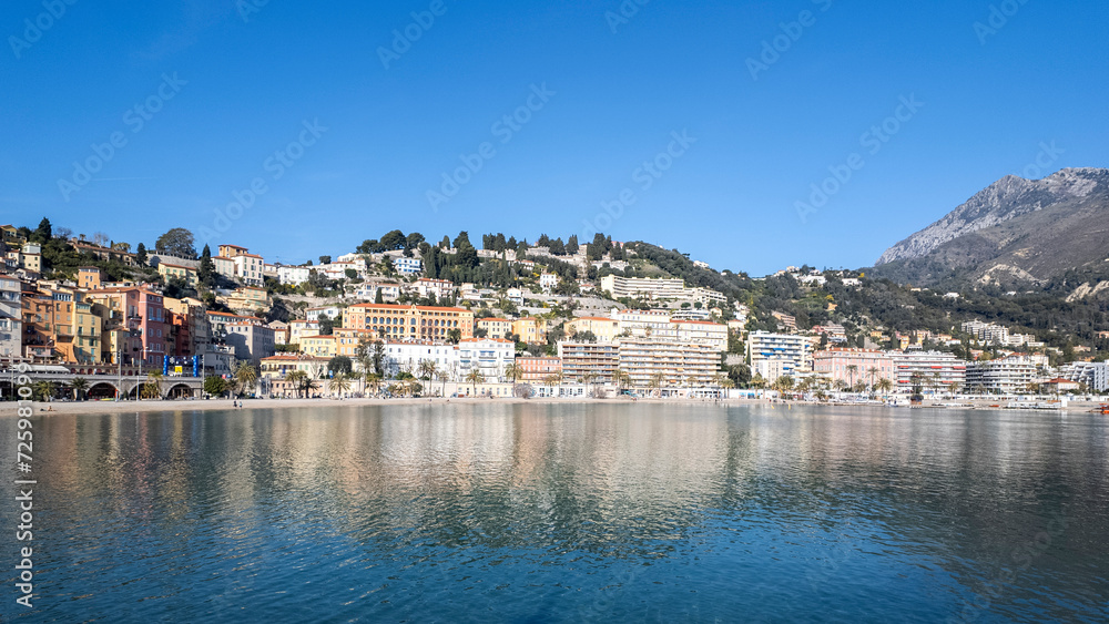 Panoramic view of town of Menton, France