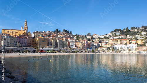 Panoramic view of town of Menton, France