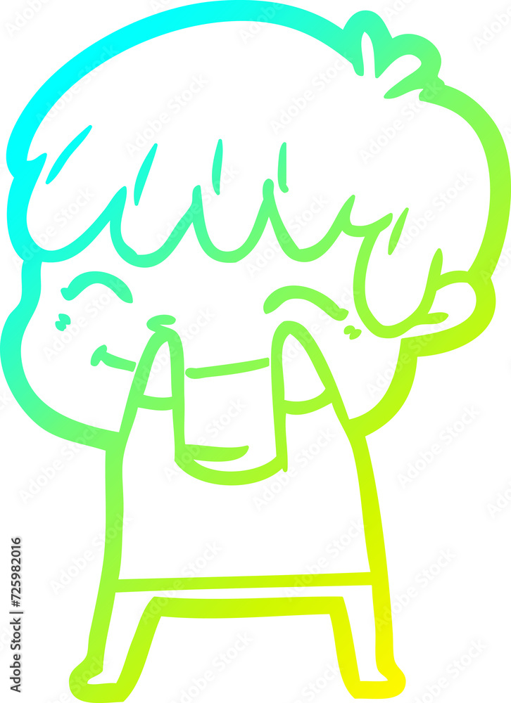 cold gradient line drawing cartoon happy boy