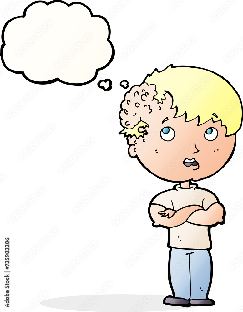 cartoon boy with growth on head with thought bubble cartoon boy with growth on head with thought bubble