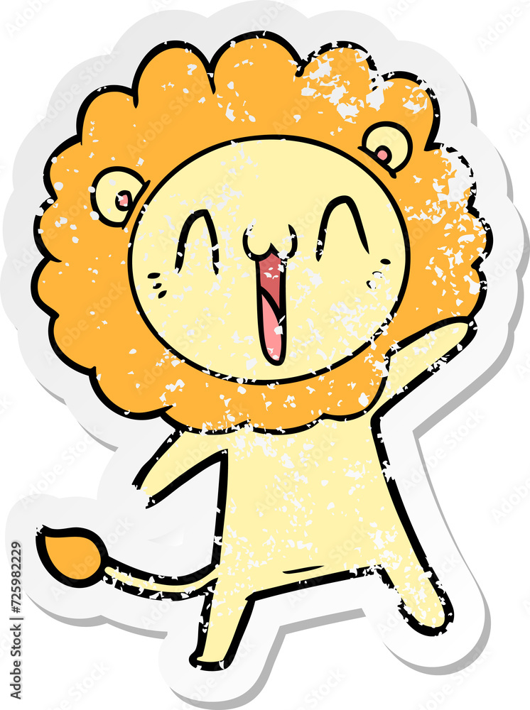 distressed sticker of a happy cartoon lion distressed sticker of a happy cartoon lion