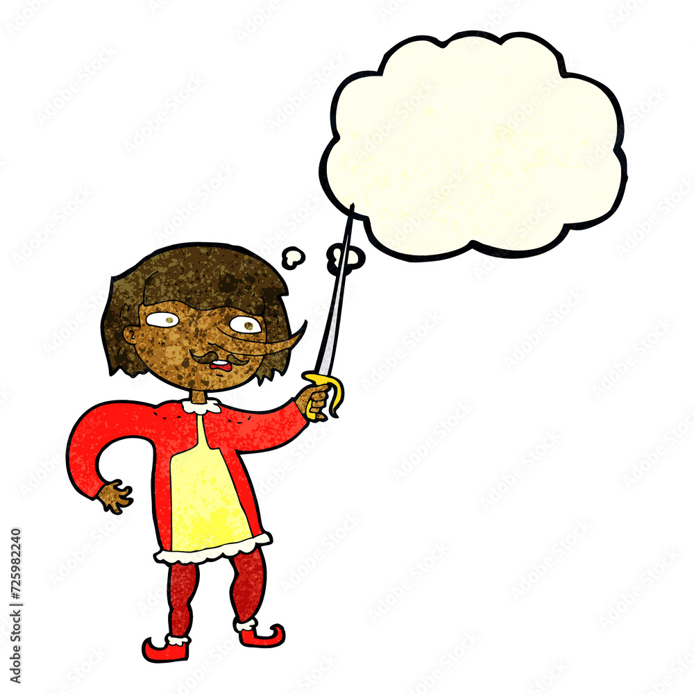 cartoon man with sword with thought bubble