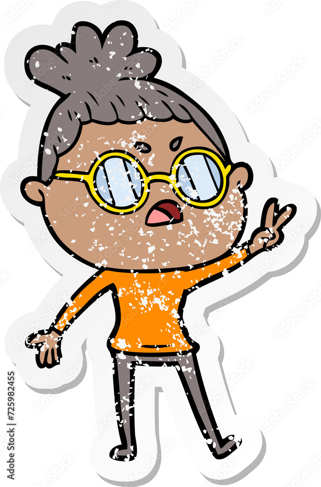 distressed sticker of a cartoon annoyed woman distressed sticker of a cartoon annoyed woman
