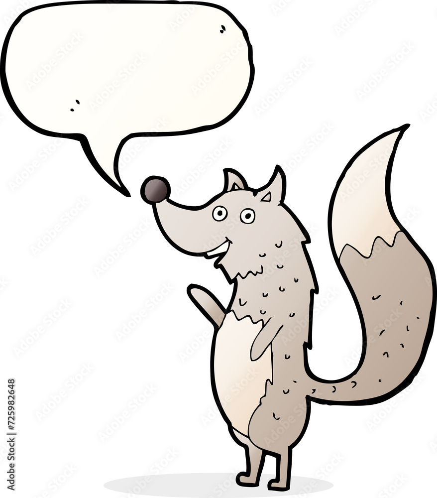 cartoon waving wolf with speech bubble cartoon waving wolf with speech bubble
