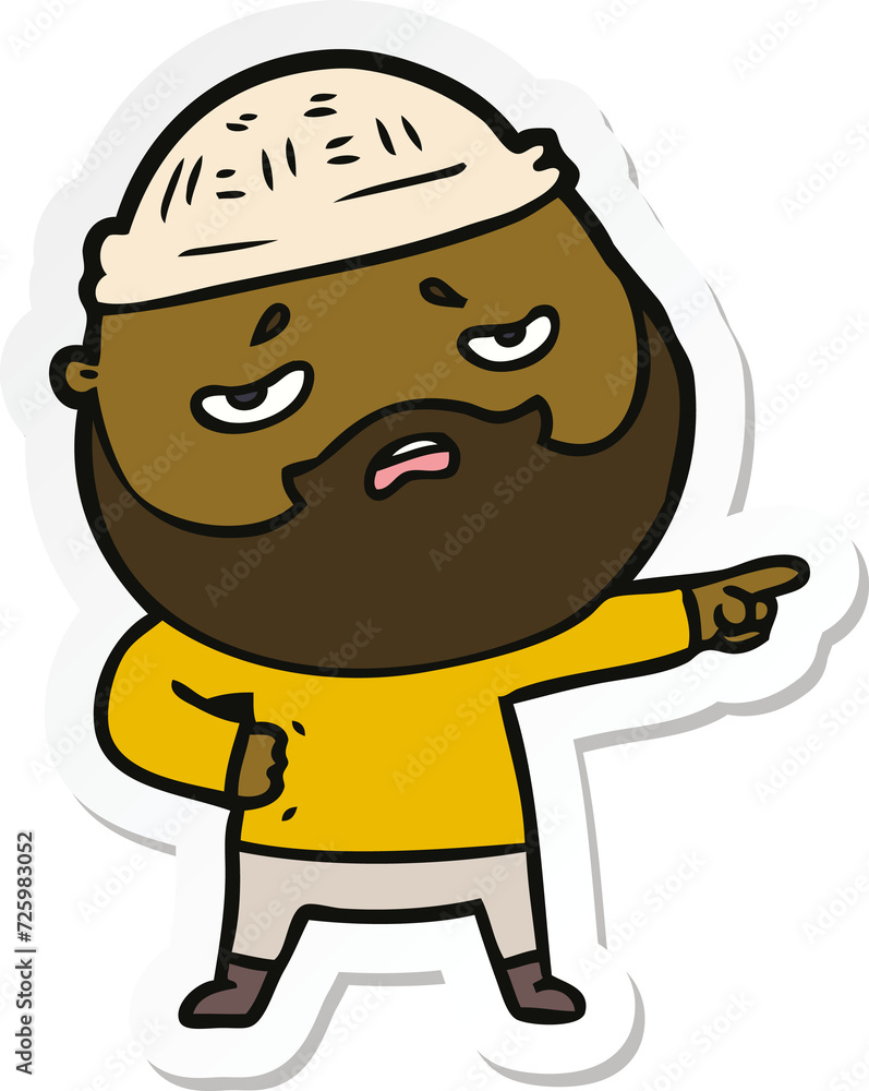 sticker of a cartoon worried man with beard