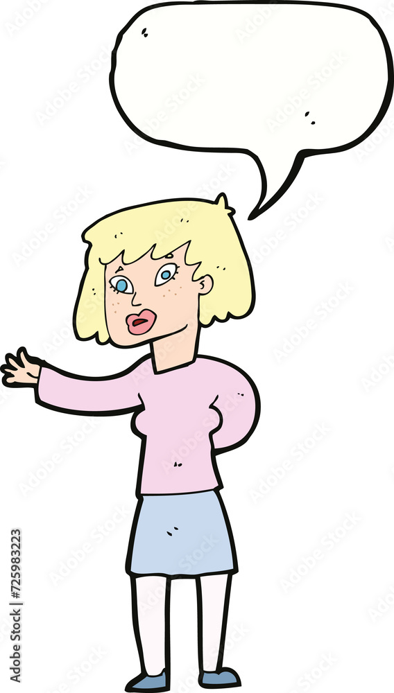 cartoon woman explaining with speech bubble cartoon woman explaining with speech bubble