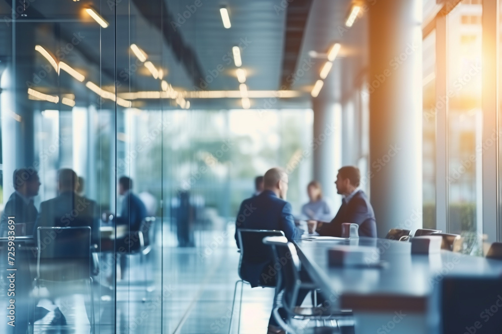 Corporate team discussion in a contemporary glass office. Generative AI. Corporate team discussion in a contemporary glass office. Generative AI.