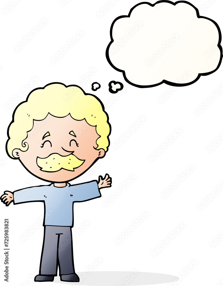cartoon boy with mustache with thought bubble cartoon boy with mustache with thought bubble