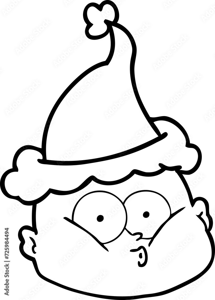 line drawing of a curious bald man wearing santa hat line drawing of a curious bald man wearing santa hat