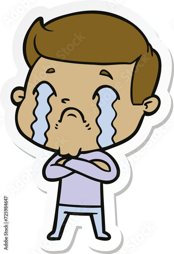 sticker of a cartoon man crying