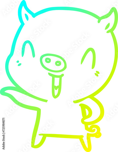 cold gradient line drawing happy cartoon pig
