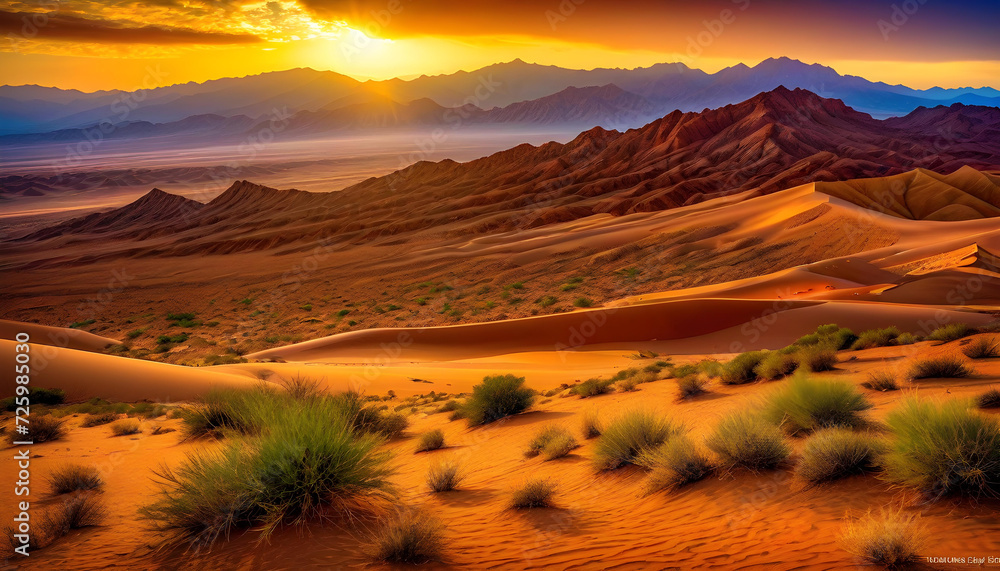 Desert. Arid. Sand Dunes. Barren. Wilderness. Nature. Dry Terrain. Landscape. Remote. Sandy. Solitude. Harsh Environment. Vast. Desert Scenery. Hot. Natural Beauty. AI Generated.