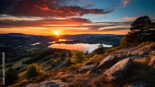 Serene Lake at Sunset: A Tapestry of Warm Hues