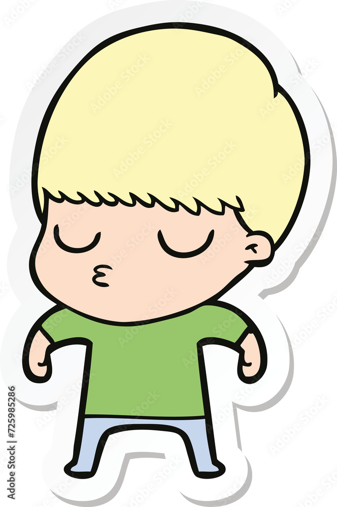 sticker of a cartoon calm boy sticker of a cartoon calm boy