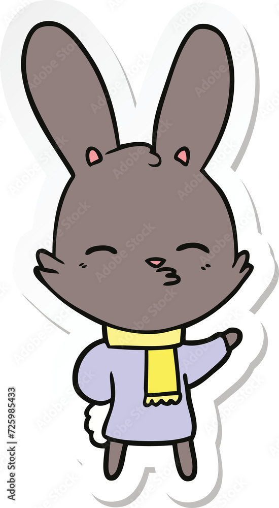 sticker of a curious bunny cartoon