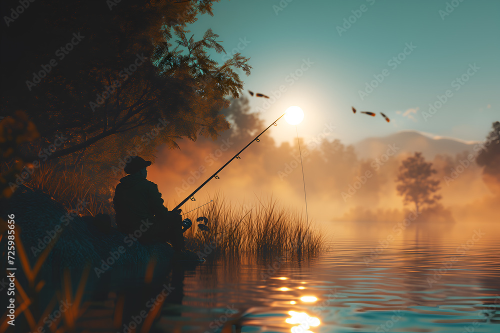 Fishing in a boat at dawn