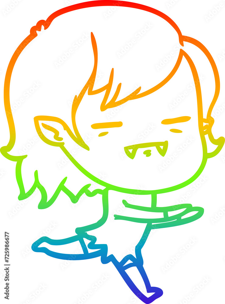 rainbow gradient line drawing cartoon undead vampire girl running rainbow gradient line drawing cartoon undead vampire girl running