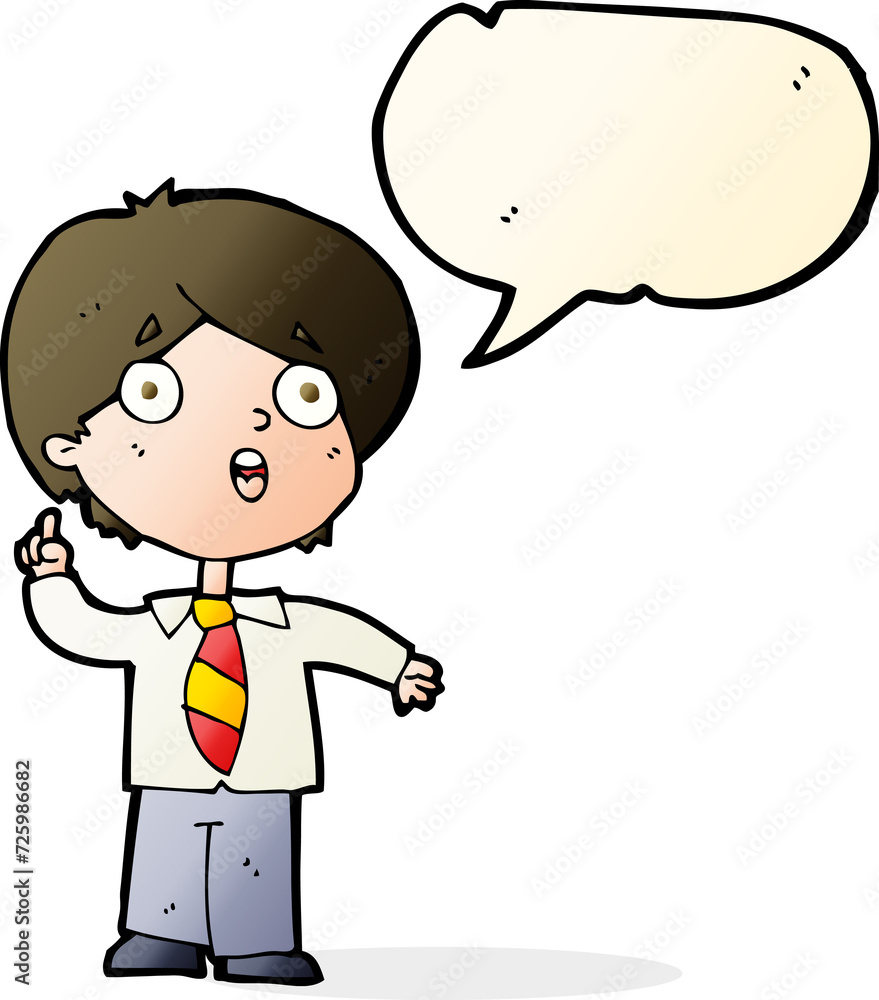 cartoon schoolboy answering question with speech bubble cartoon schoolboy answering question with speech bubble