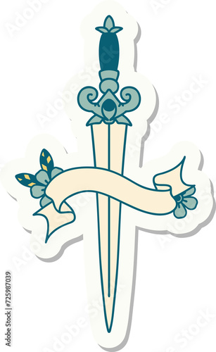 tattoo sticker with banner of dagger